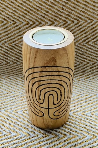 Ash tea-light holder with Celtic maze.