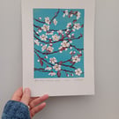 'Blue sky and blossom days' - linoprint