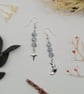 Celestial Moon and Star Dangle Charm Earrings with Faceted Iridescent Beads
