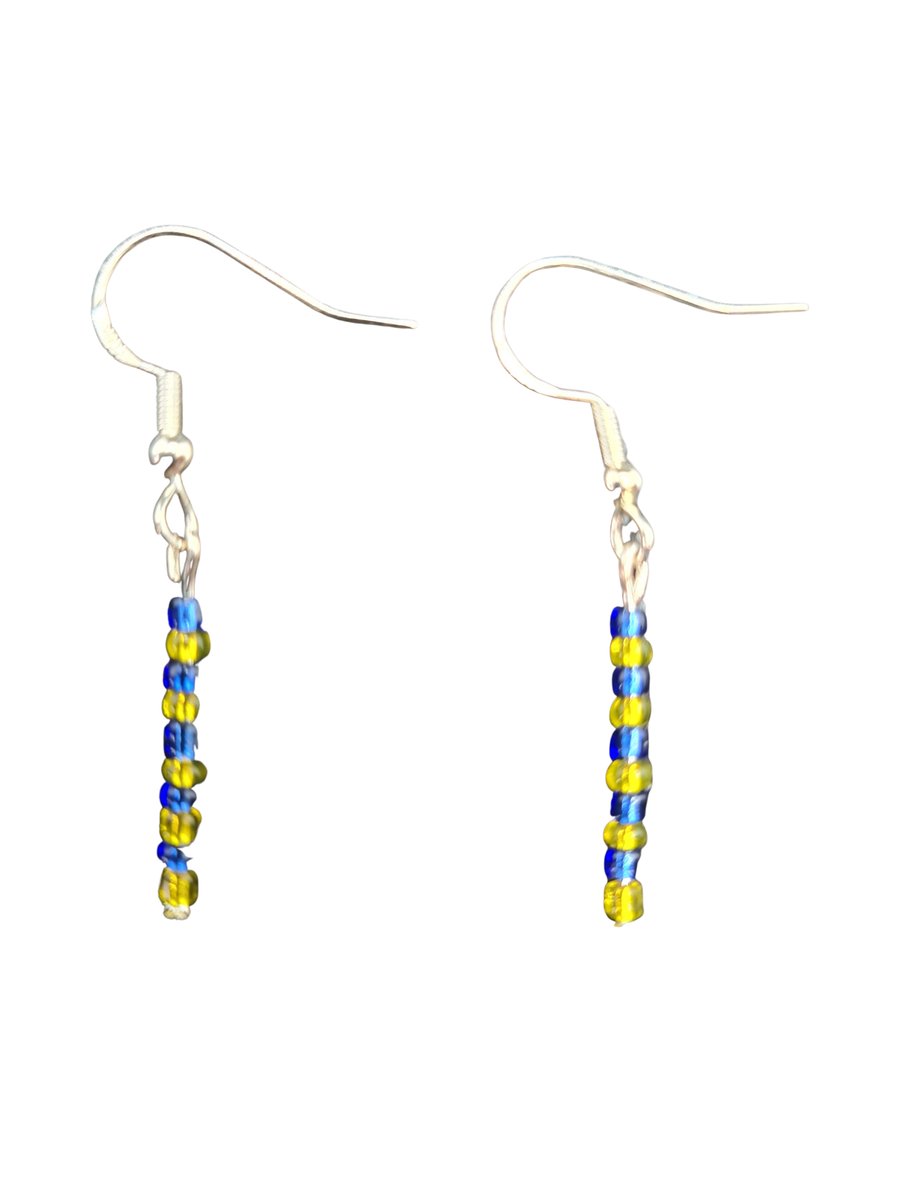 Yellow Blue Miyuki Seed Beads - 925 Sterling Silver Hooks