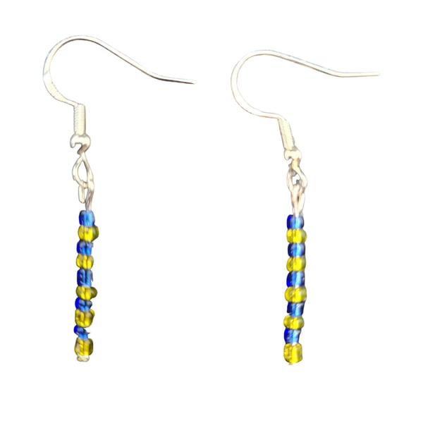 Yellow Blue Miyuki Seed Beads - 925 Sterling Silver Hooks