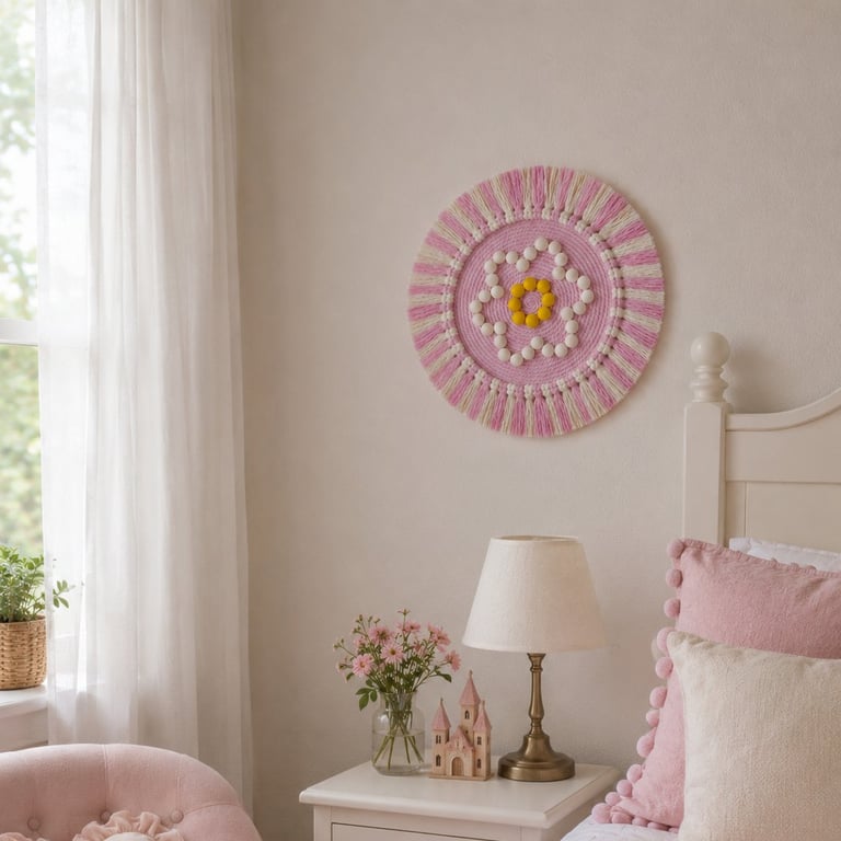 "Ntombi 2" Pink & Off White Macrame Wall Hanging Fibre Mandala Art