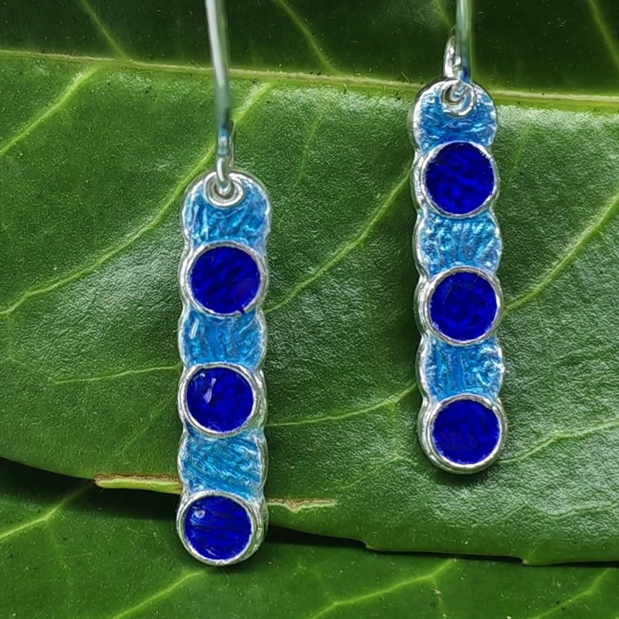Fine silver and enamel dangle earrings 