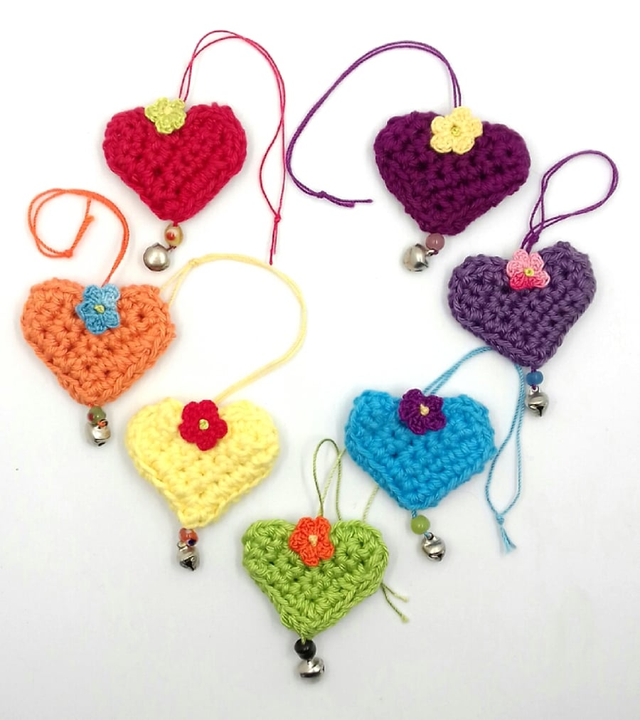 Crochet Rainbow Hearts 