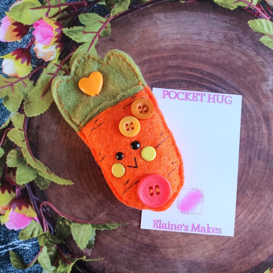 Felt Carrot Pocket Hug and card,pocket buddy,comfort pocket pal.