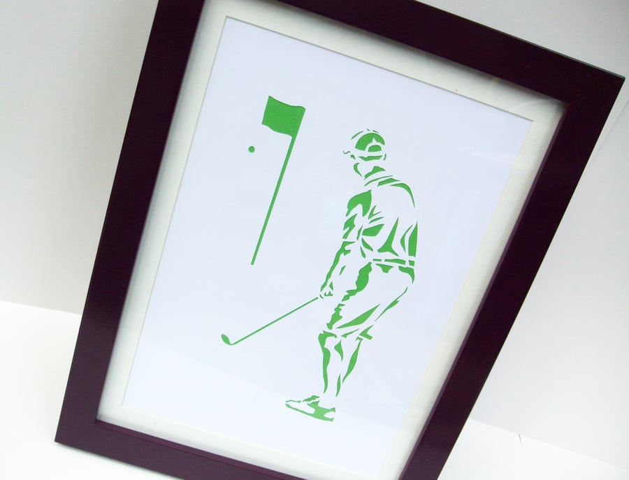 Paper cut Art - Golf Picture, Golfer, Sport, Artwork, Hand cut art - silhouette