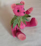 Collector's teddy bear 8" jointed 'Peach' velvet adorned with crocheted leaves  - Image 5