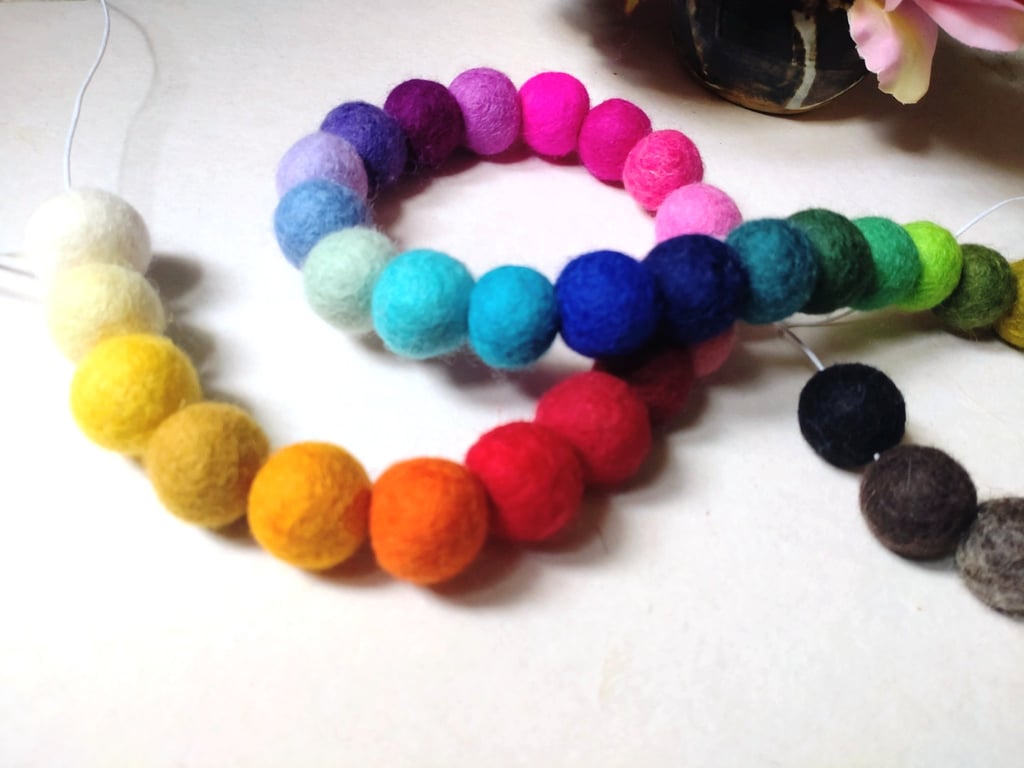 Felt Ball Garland, Rainbow Colours, Eclectic Bohemian Interiors