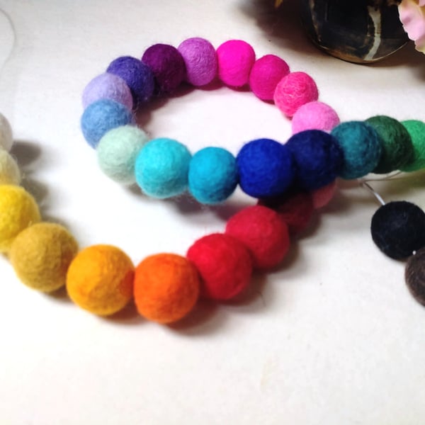 Felt Ball Garland, Rainbow Colours, Eclectic Bohemian Interiors