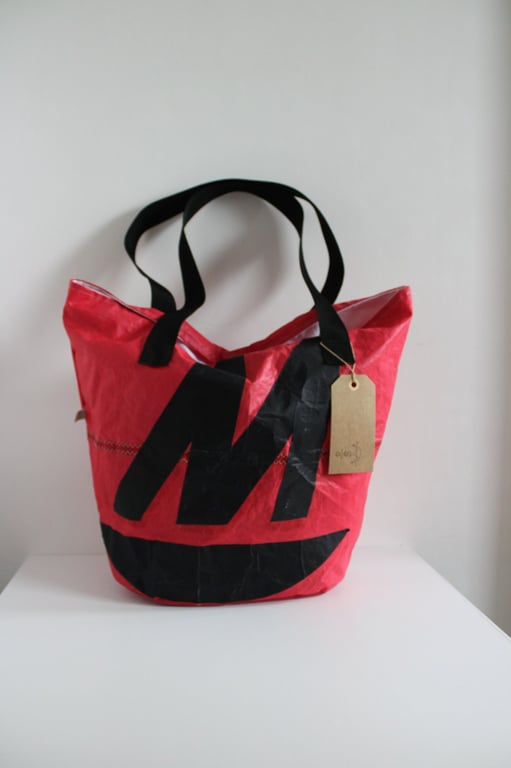 Large Red Sailcloth Beach Bag – Oversized Family Tote with Original Black M