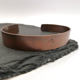 copper cuff bracelet, hand stamped wave