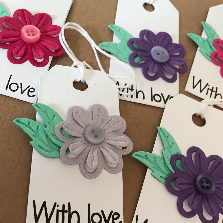 With Love Flower and Button Gift Tags