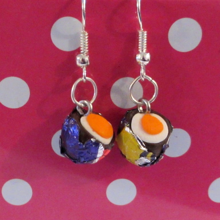 Retro Chocolate Egg drop earrings Quirky, fun, unique, handmade novel