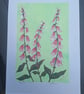 'Foxgloves' An original linoprint of foxgloves with a green background. - Image 2
