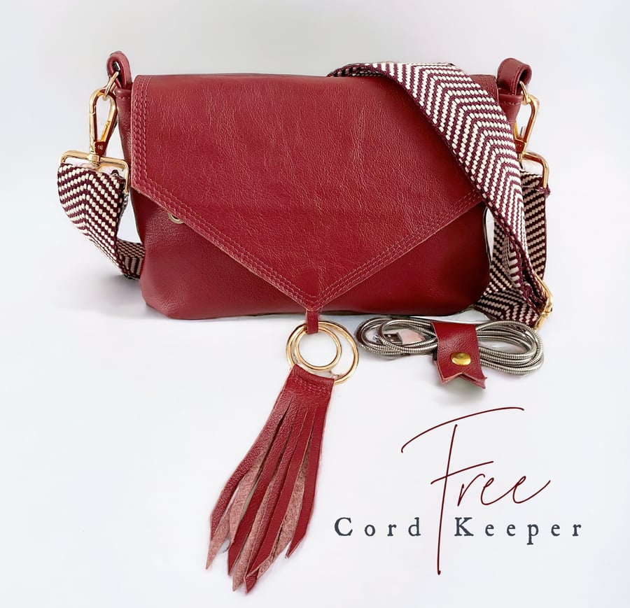 Crossbody Bag - Leather Bag - Red Travel Bag - Boho Summer - Eco Fashion