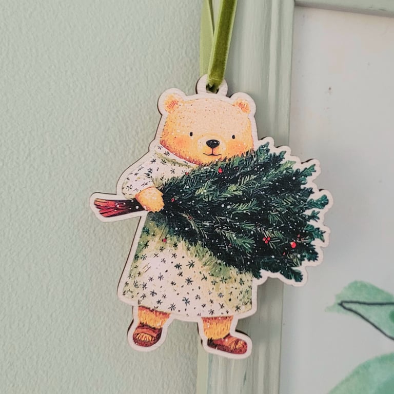 Wooden Christmas Hanging Decoration, Bear Design Tree Decor