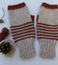 Earthy Striped Hand-Knitted Fingerless Mittens - Image 1