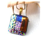 Patchwork Pendant Dichroic Glass P005 Gold plated chain