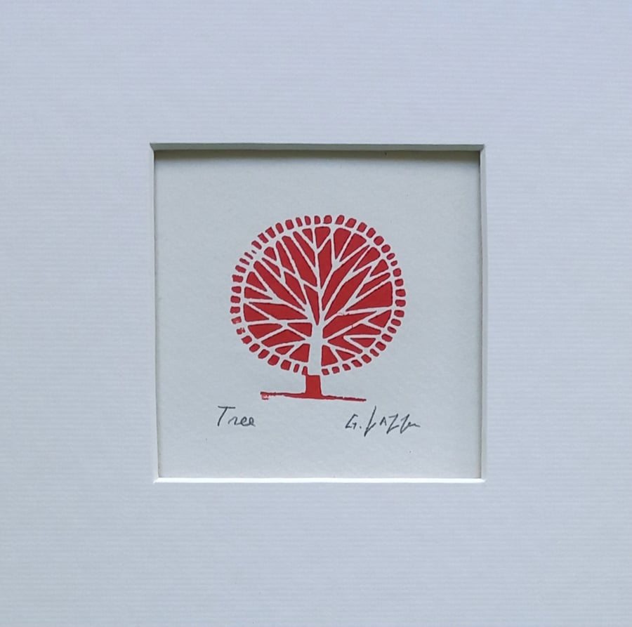 Tree, Mini Linocut, Original Lino Print by Giuliana Lazzerini