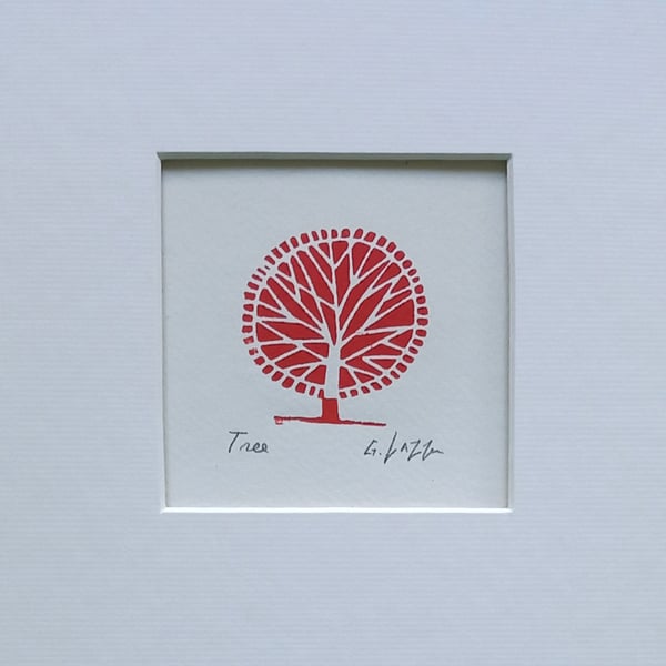 Tree, Mini Linocut, Original Lino Print by Giuliana Lazzerini