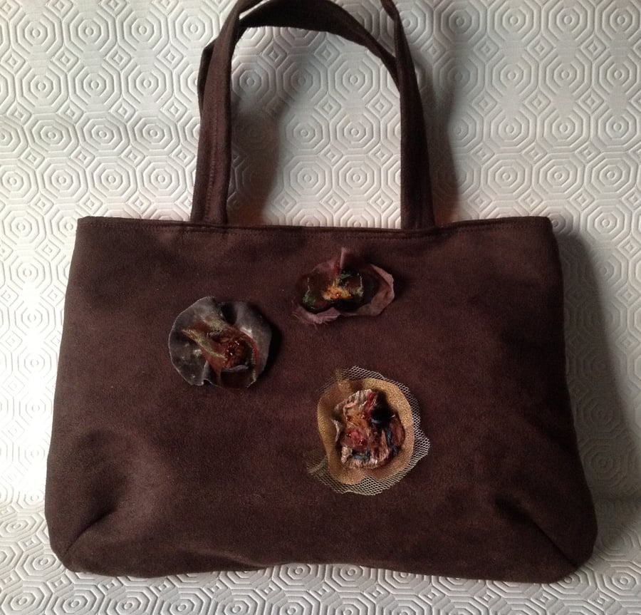 Brown Faux Suede Handbag