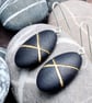 Black pebble earrings, inspired by nature with gold lines and silver earwires - Image 6