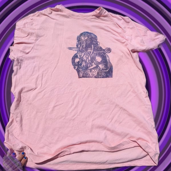 upcycled lino print medieval borzoi knight t-shirt sized L