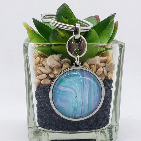 Colourful Round Paint Pour Keyring