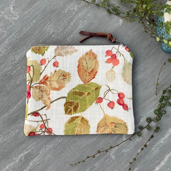 Woodland Berries russet and cream small zip pouch