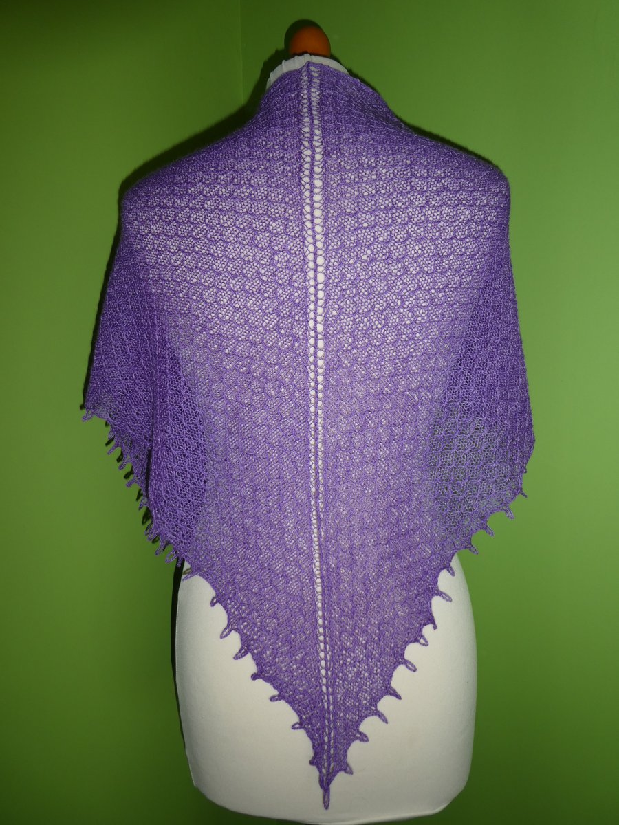 Shawl Triangular Scarf  in Purple Colour Silk and Cashmere Lace Weight Yarn