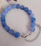 Handmade Blue Square Bead Bracelet, Toned Quartz Gemstone Jewellery for Women 