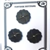 3 Vintage Black Wooden Flower Buttons