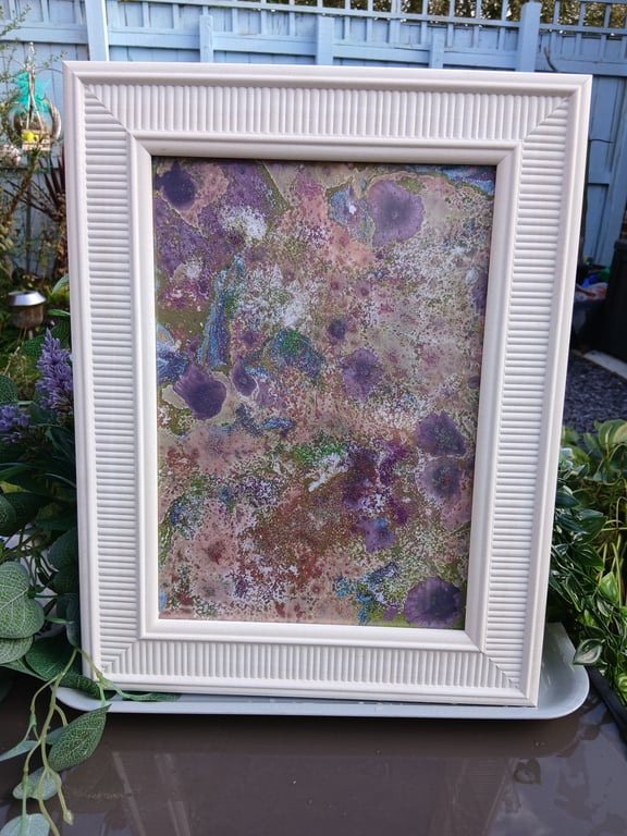 Framed Watercolour Marbling Painting 