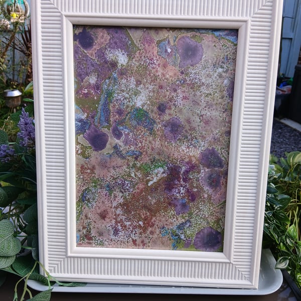 Framed Watercolour Marbling Painting 