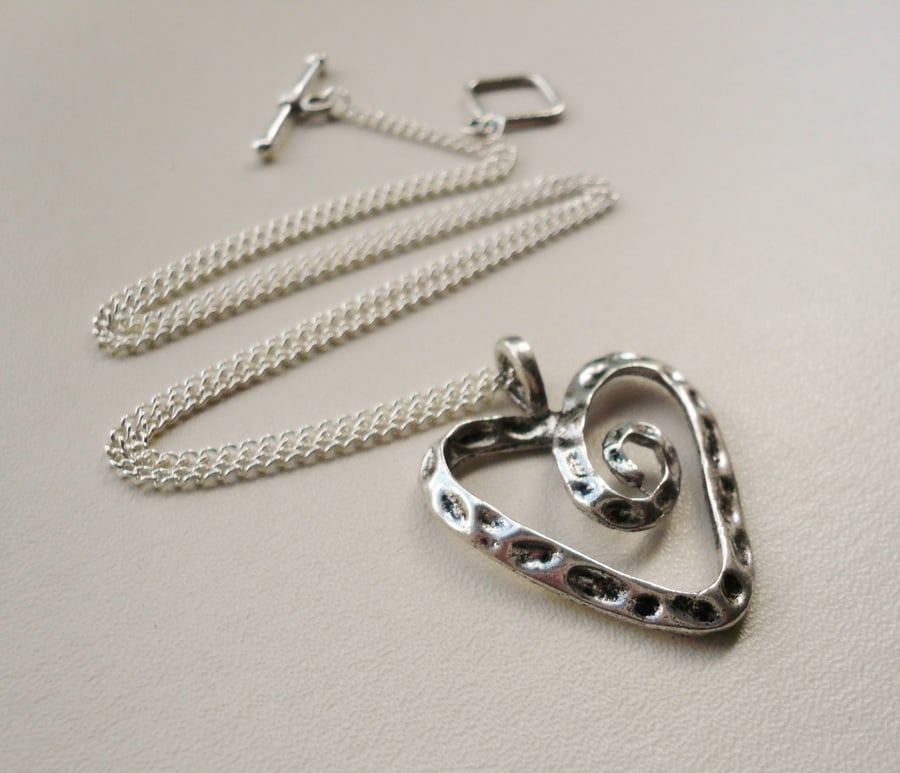 Tibetan Silver Spiral Heart Pendant Necklace   KCJ668
