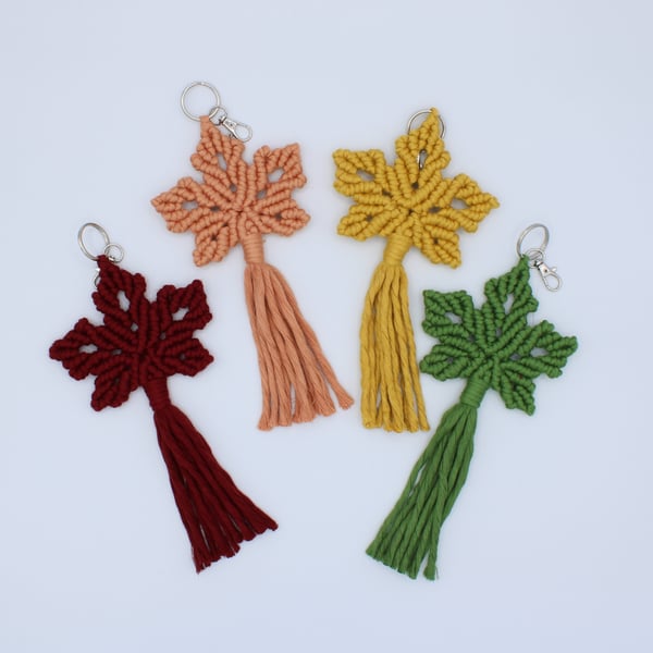 Macrame keyrings, bamboo maple leaves