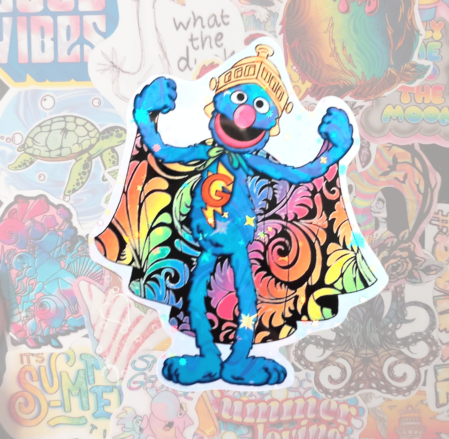 Super Grover Sesame Street Rainbow Holographic Sticker