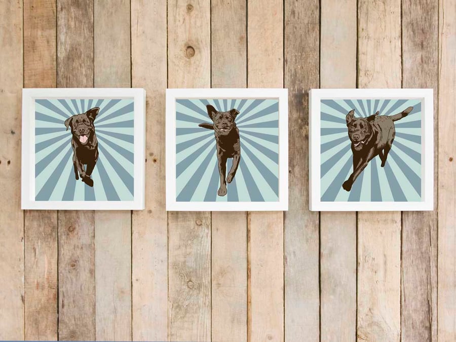 Chocolate Lab wall art - Set of three pop art prints - Dog pop art