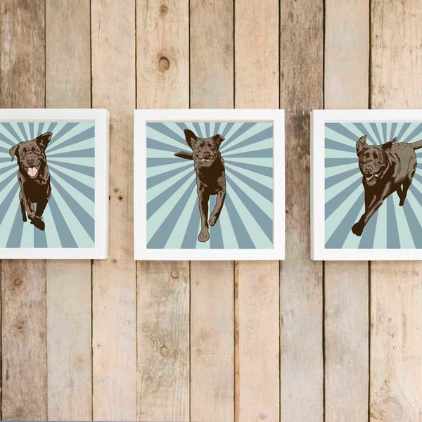 Chocolate Lab wall art - Set of three pop art prints - Dog pop art