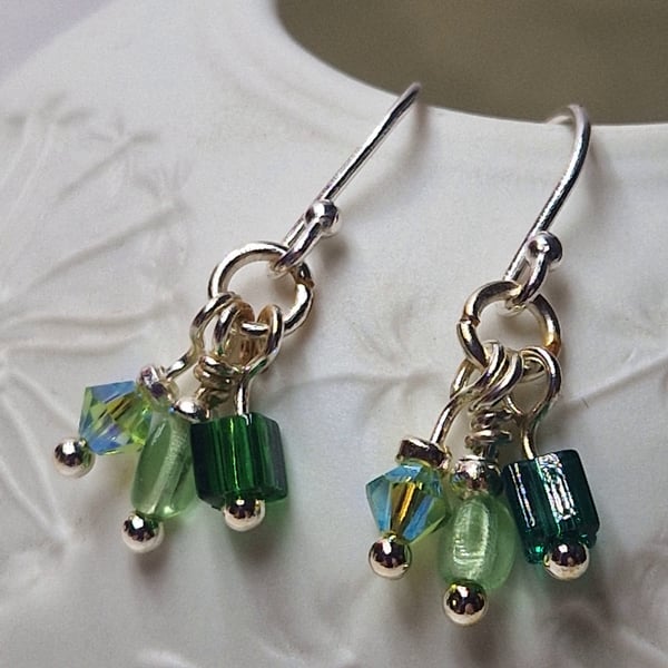 Tiny Triple Bead Drop Earrings