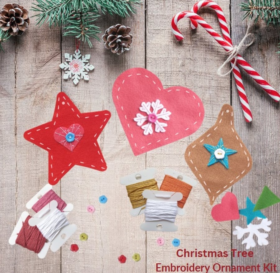 Handmade Set of 3 - 4 Scandinavian Style Felt Christmas Tree Decorations