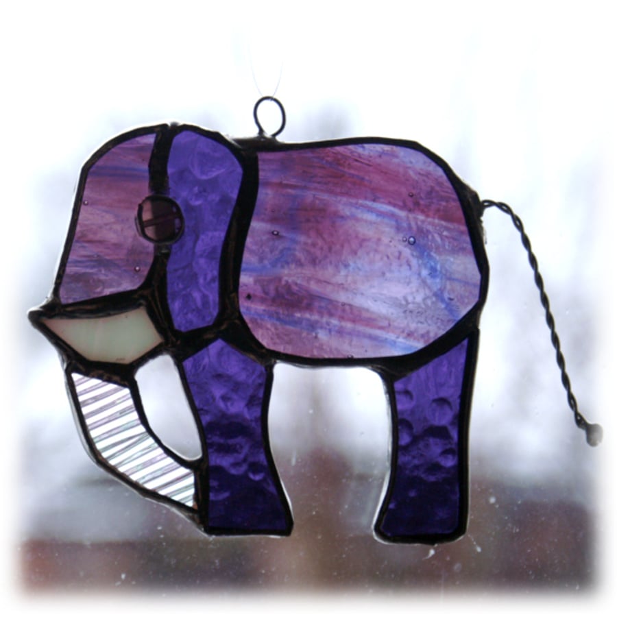 Elephant Suncatcher Stained Glass Little Purple Handmade