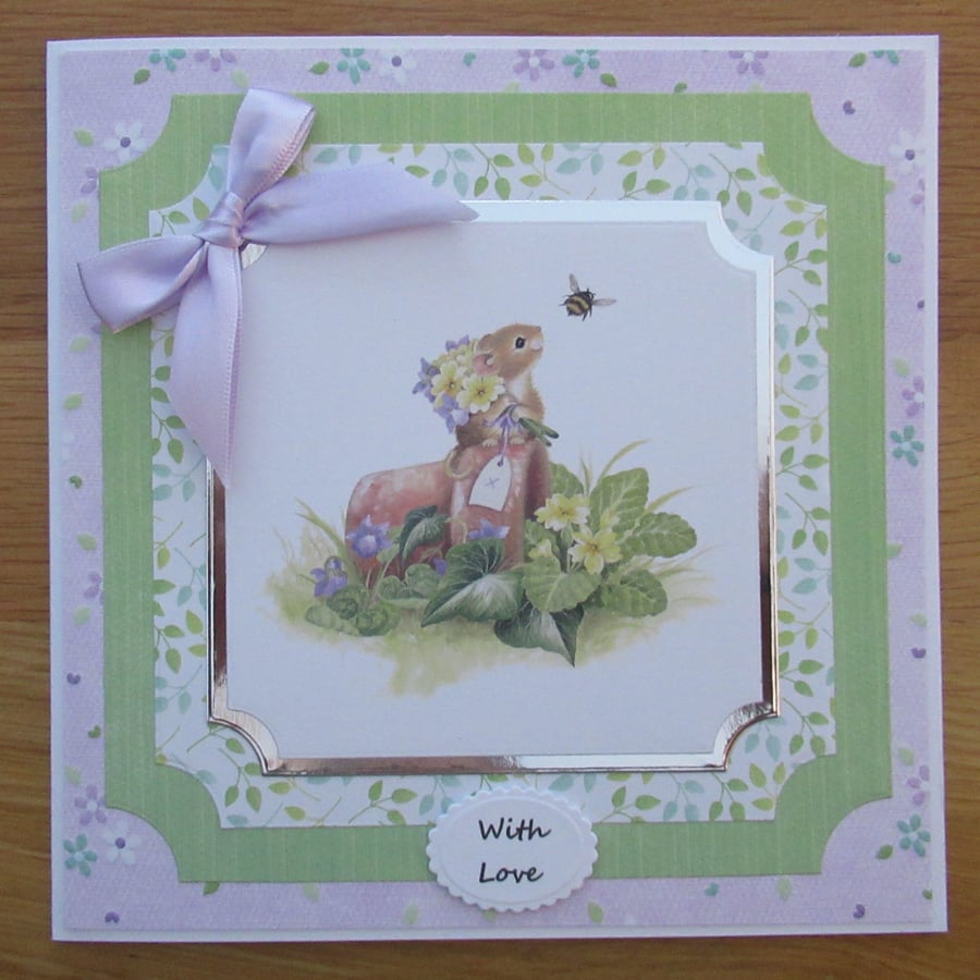 Mouse & Primroses - 7x7" Any Occasion With Love Card