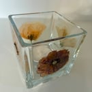 Pressed flower tea light holder