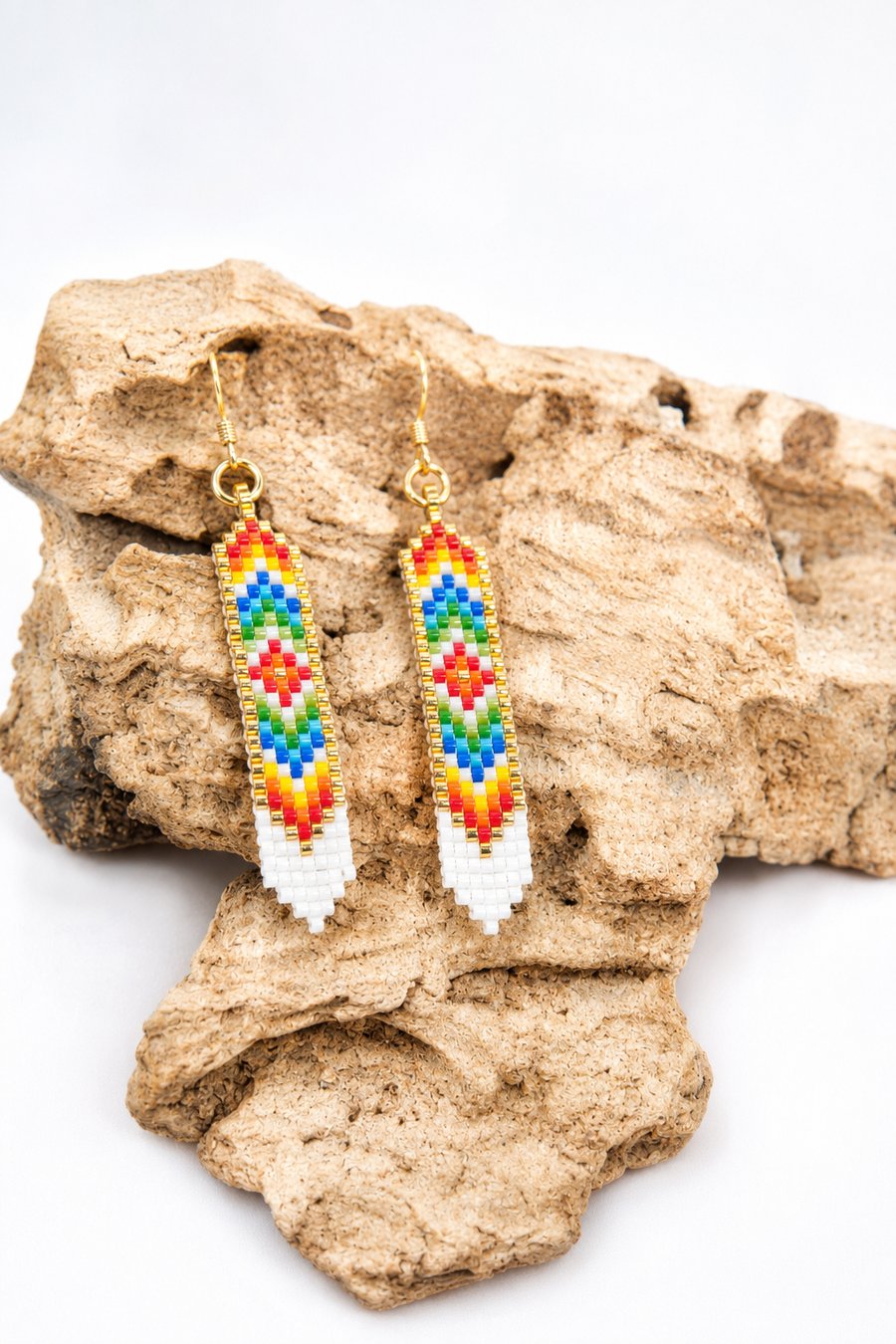 Colourful Hand Beaded Earrings - Rainbow Geometric Bead Earrings 