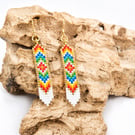 Colourful Hand Beaded Earrings - Rainbow Geometric Bead Earrings 