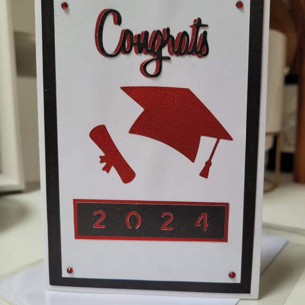 Graduation congratulations 2024 red and black mortarboard handmade card