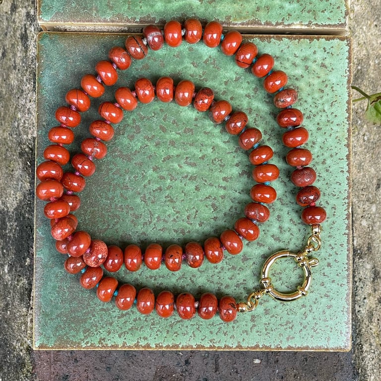 Red Jasper Hand Knotted Beaded Gemstone Necklace