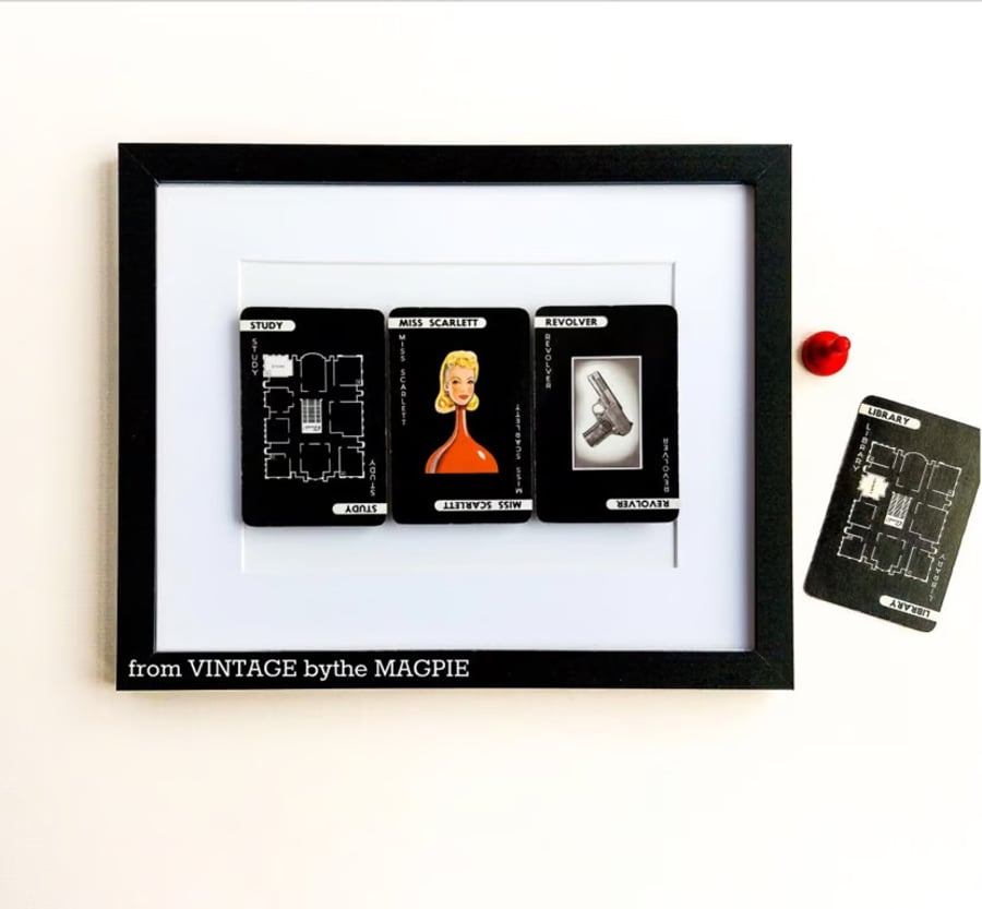 Original Vintage Cluedo game cards artwork, personalised and ready to frame 