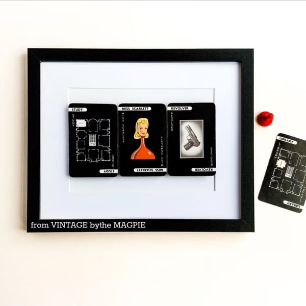 Original Vintage Cluedo game cards artwork, personalised and ready to frame 